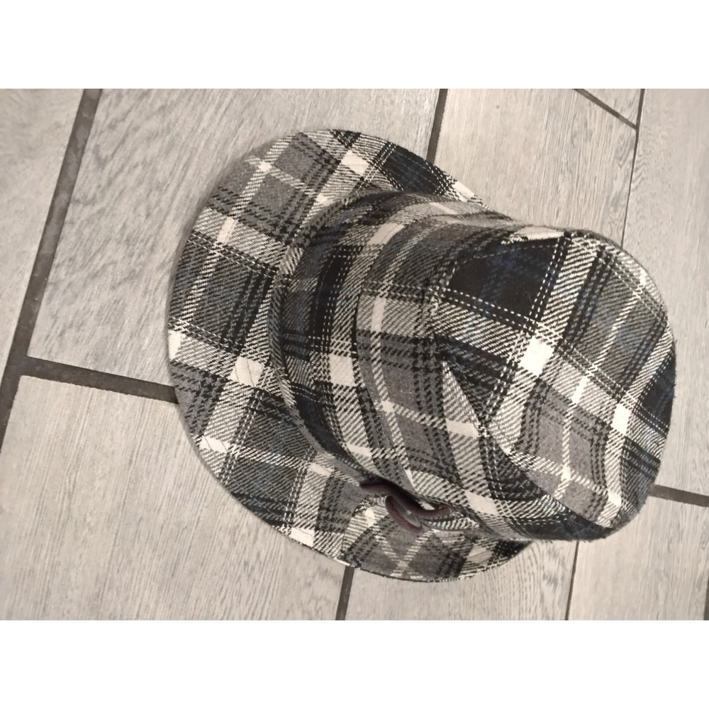 Augusta Plaid Fedora Hat Gray Black White Floral Lining Buckle Detail